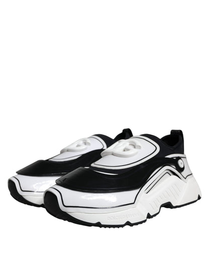 Dolce & Gabbana White Black Logo Plaque Daymaster Sneakers Shoes - SMARTMARTNZ