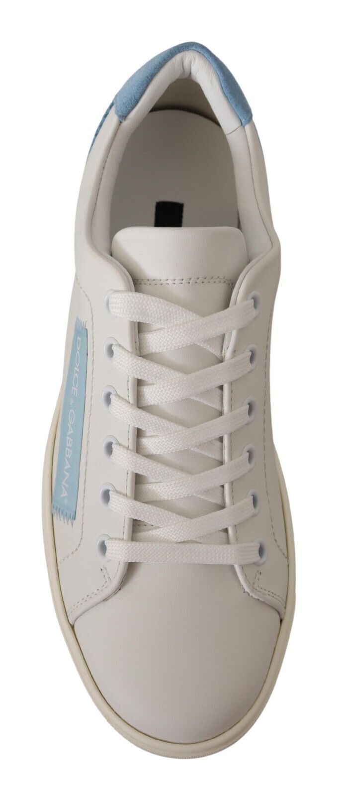 Dolce & Gabbana White Blue Leather Low Top Sneakers Shoes - SMARTMARTNZ
