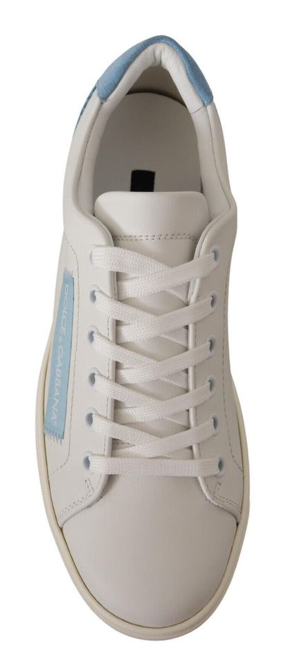 Dolce & Gabbana White Blue Leather Low Top Sneakers Shoes - SMARTMARTNZ