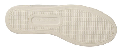 Dolce & Gabbana White Blue Leather Low Top Sneakers Shoes - SMARTMARTNZ
