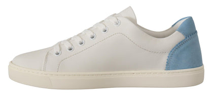 Dolce & Gabbana White Blue Leather Low Top Sneakers Shoes - SMARTMARTNZ