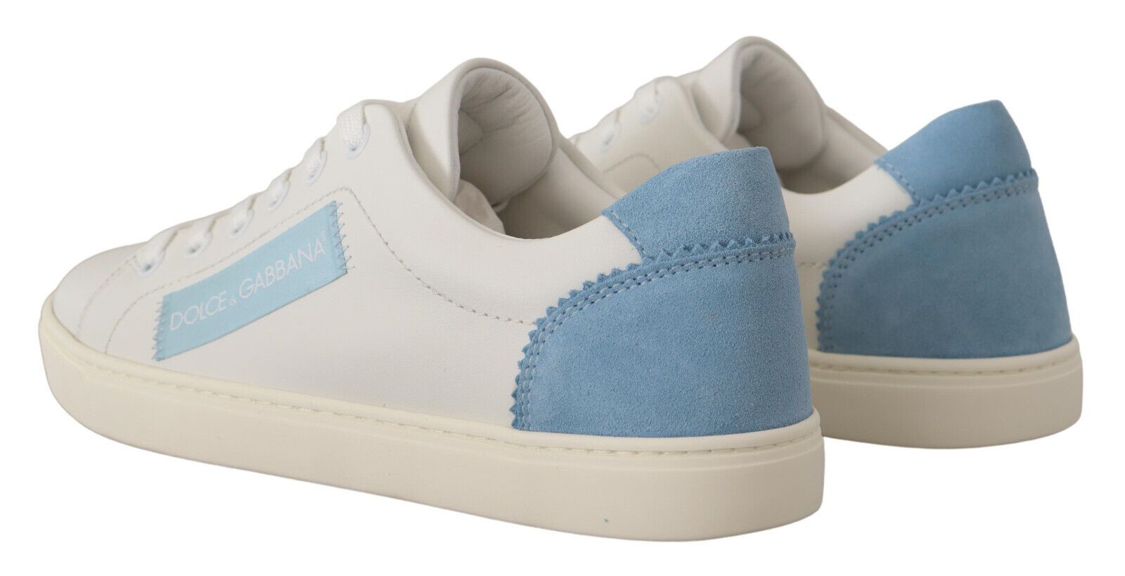 Dolce & Gabbana White Blue Leather Low Top Sneakers Shoes - SMARTMARTNZ