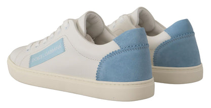 Dolce & Gabbana White Blue Leather Low Top Sneakers Shoes - SMARTMARTNZ