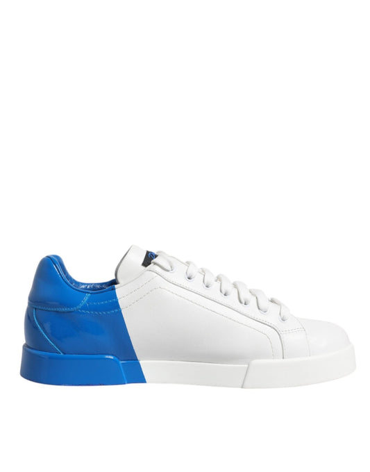 Dolce & Gabbana White Blue Portofino Leather Sneakers Shoes - SMARTMARTNZ