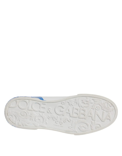 Dolce & Gabbana White Blue Portofino Leather Sneakers Shoes - SMARTMARTNZ