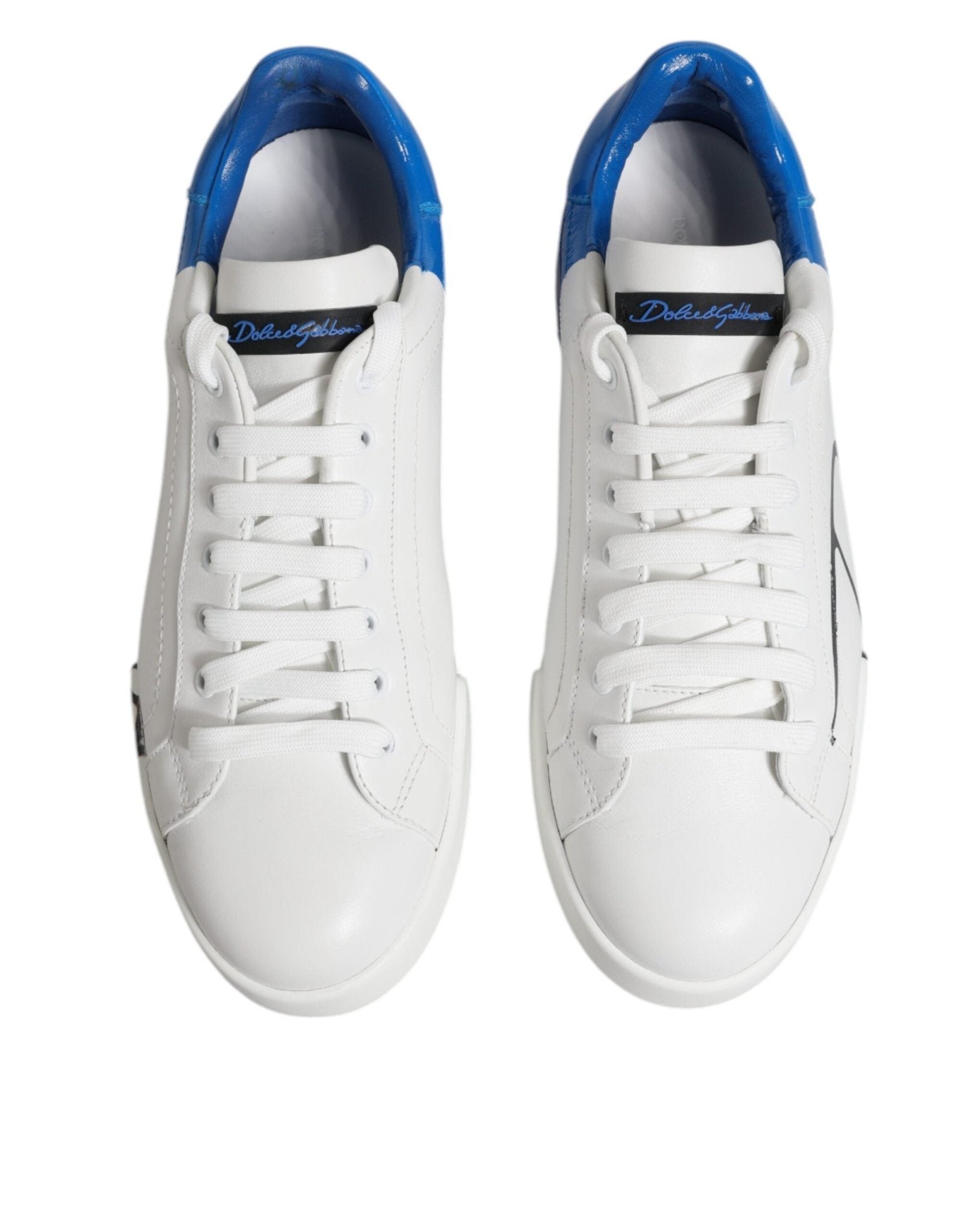 Dolce & Gabbana White Blue Portofino Leather Sneakers Shoes - SMARTMARTNZ