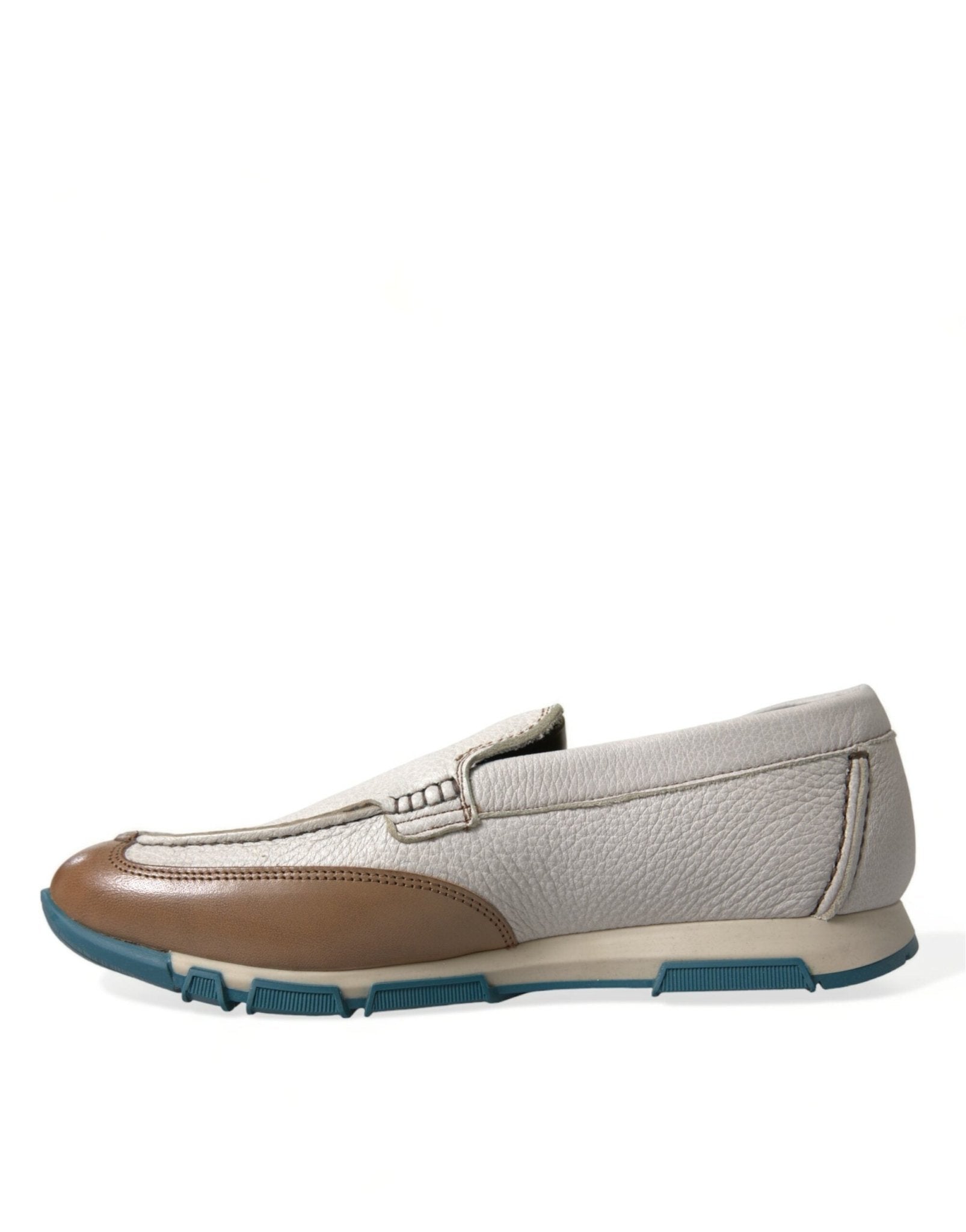 Dolce & Gabbana White Brown Leather Slip On Men Moccasin Shoes - SMARTMARTNZ