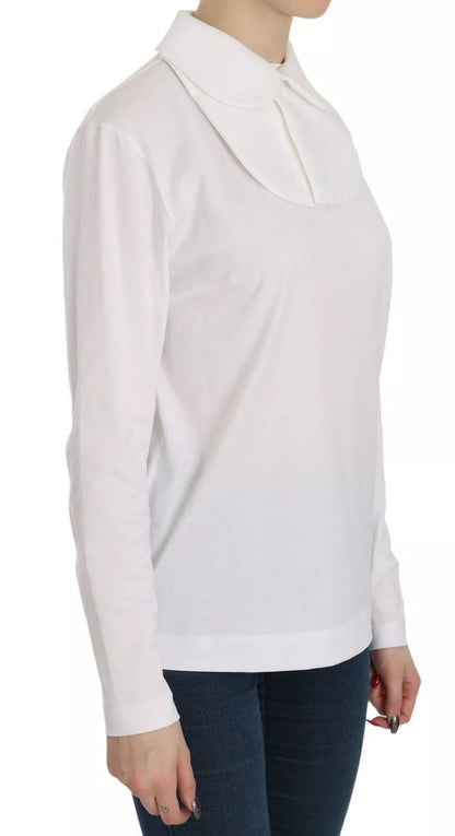 Dolce & Gabbana White Cotton Longsleeve Collared Blouse - SMARTMARTNZ