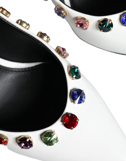 Dolce & Gabbana White Crystal Leather High Heels Pumps Shoes - SMARTMARTNZ