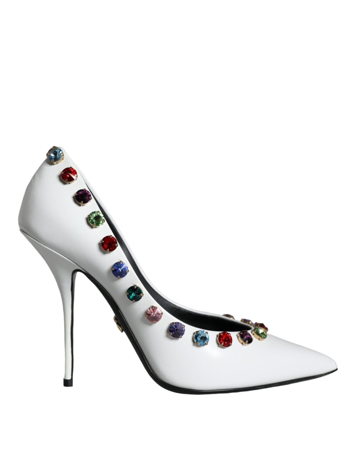 Dolce & Gabbana White Crystal Leather High Heels Pumps Shoes - SMARTMARTNZ
