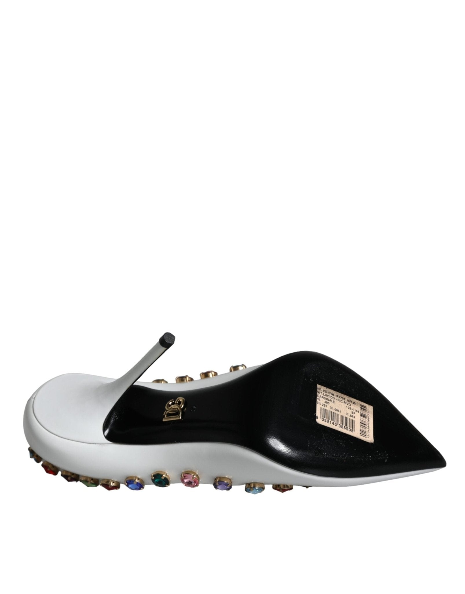 Dolce & Gabbana White Crystal Leather High Heels Pumps Shoes - SMARTMARTNZ