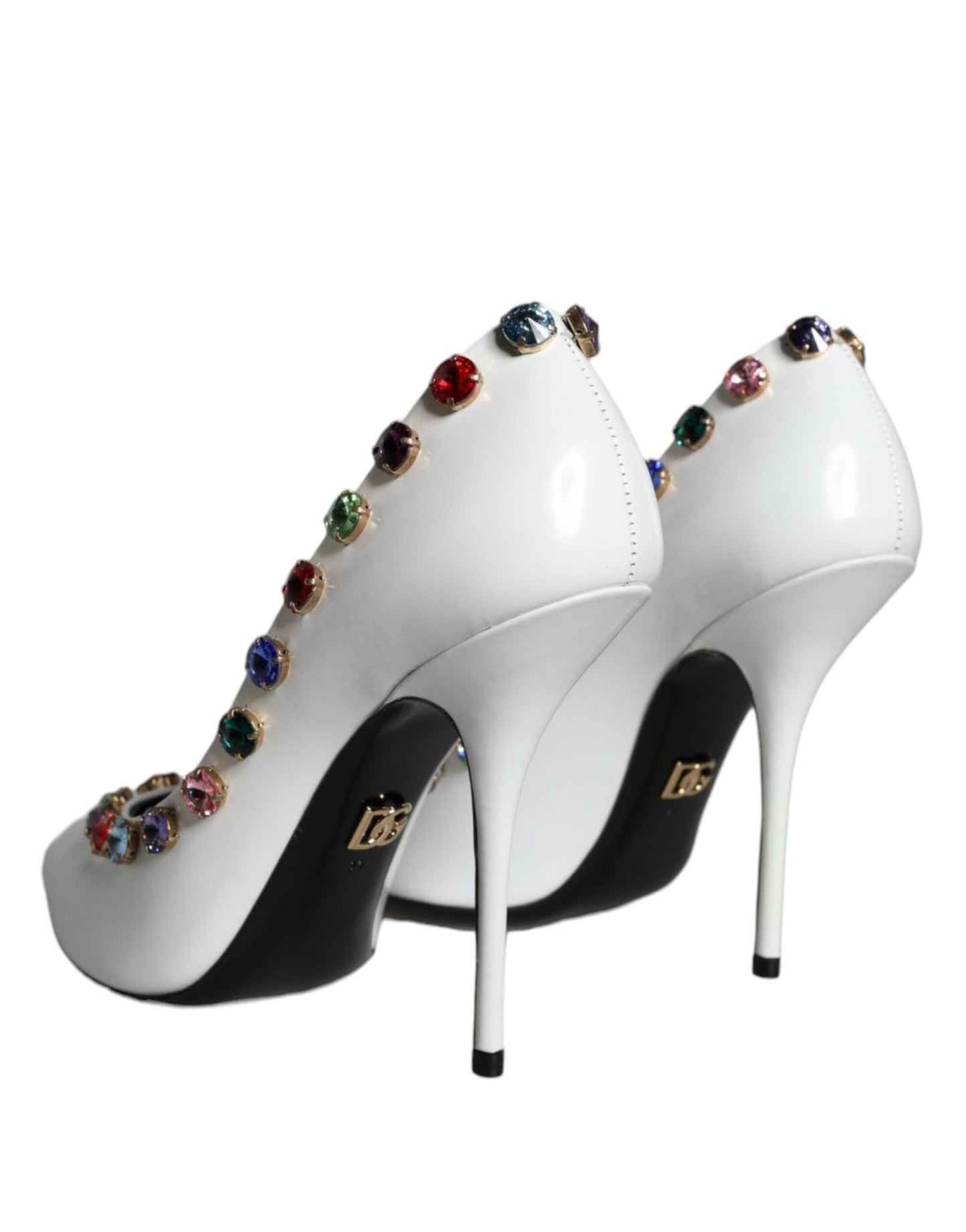 Dolce & Gabbana White Crystal Leather High Heels Pumps Shoes - SMARTMARTNZ