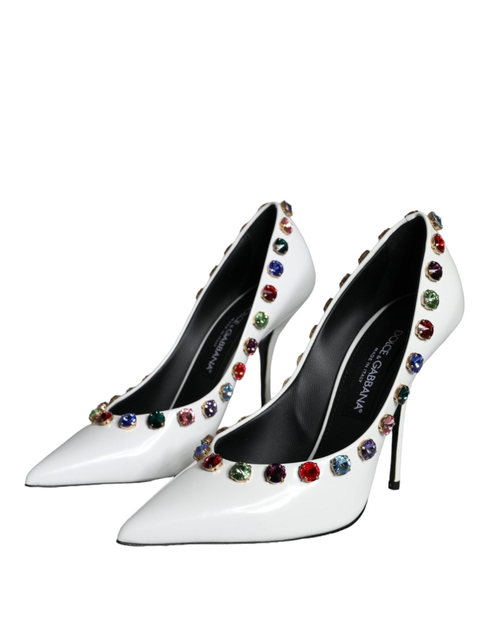 Dolce & Gabbana White Crystal Leather High Heels Pumps Shoes - SMARTMARTNZ