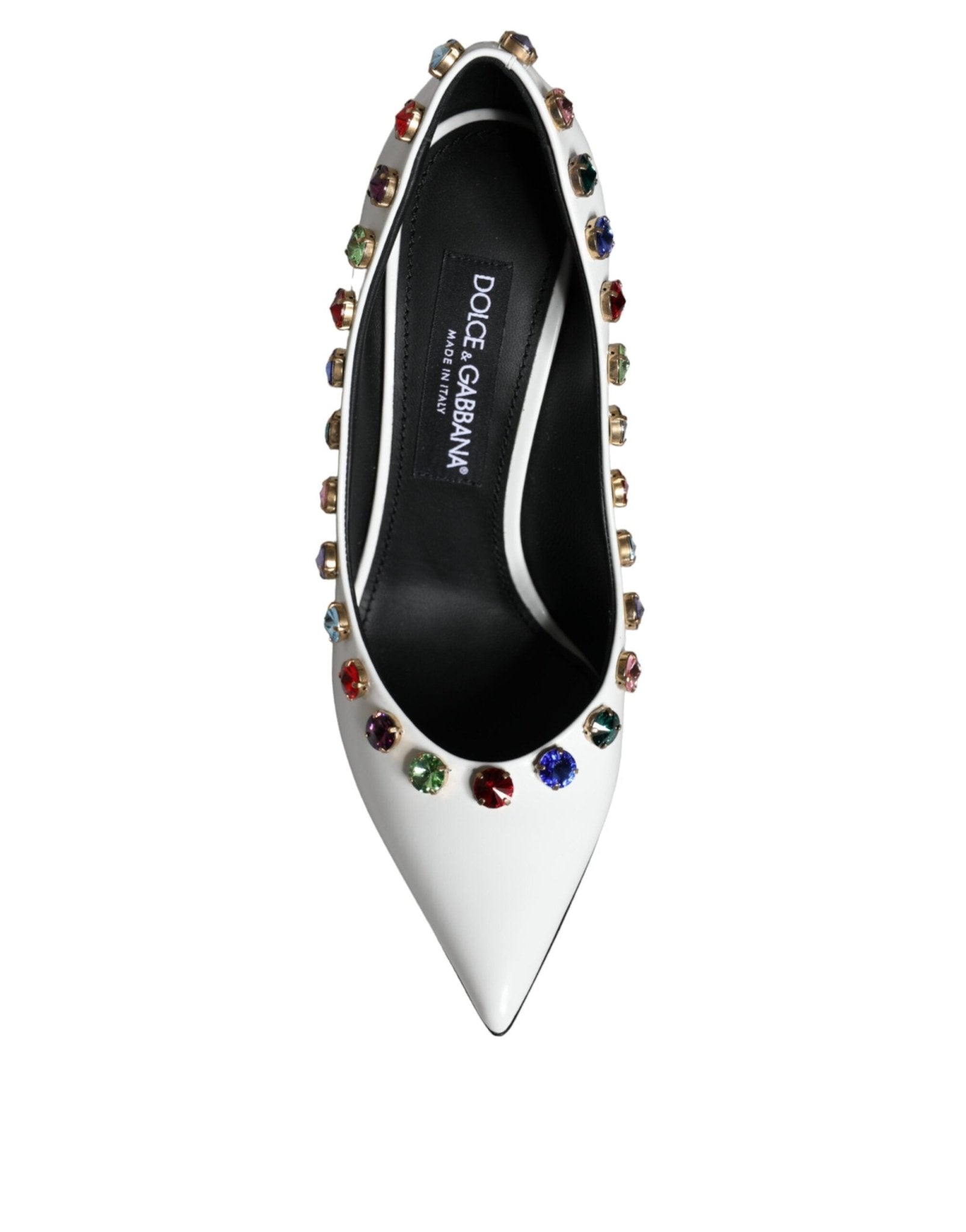 Dolce & Gabbana White Crystal Leather High Heels Pumps Shoes - SMARTMARTNZ