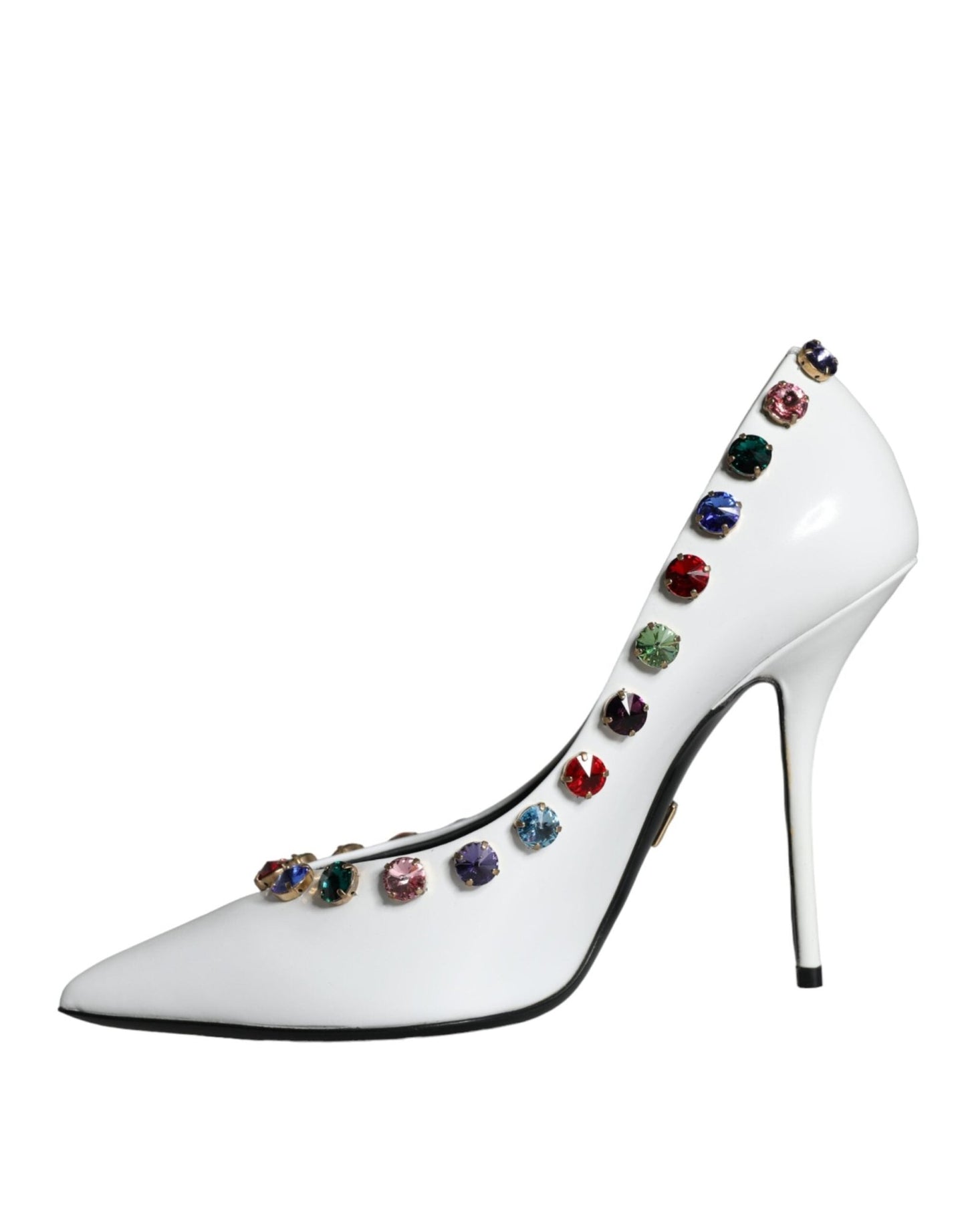 Dolce & Gabbana White Crystal Leather High Heels Pumps Shoes - SMARTMARTNZ