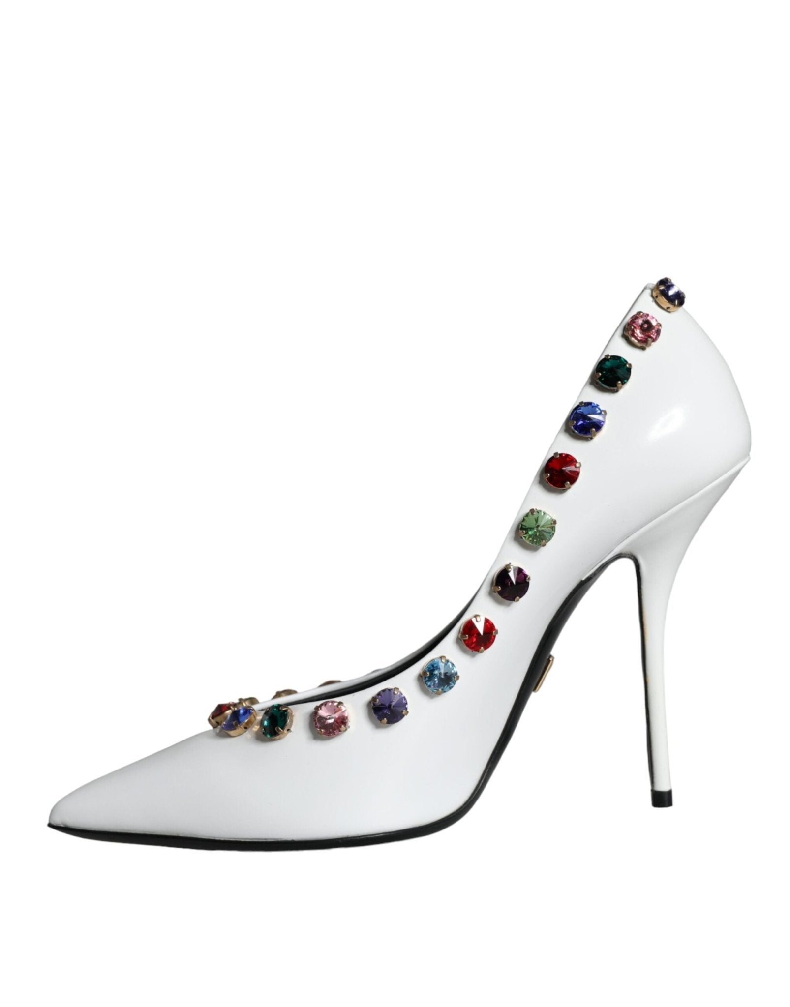 Dolce & Gabbana White Crystal Leather High Heels Pumps Shoes - SMARTMARTNZ