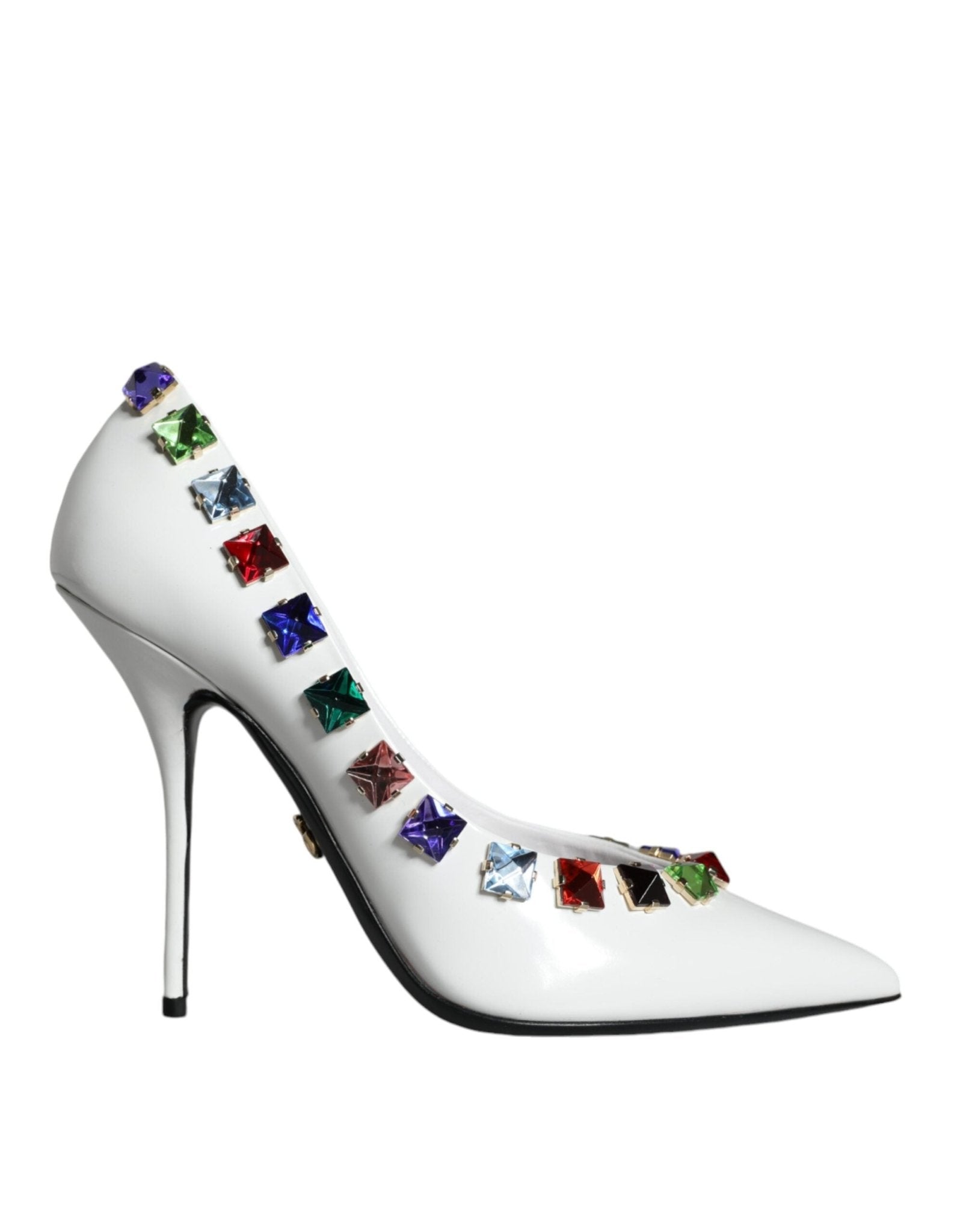 Dolce & Gabbana White Crystals Leather High Heels Pumps Shoes - SMARTMARTNZ