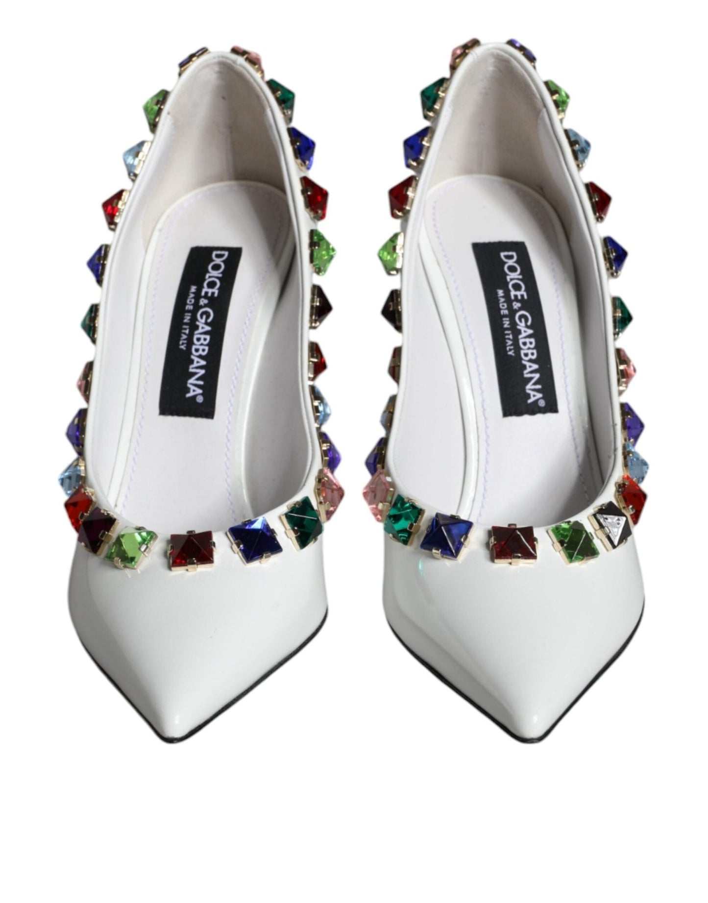 Dolce & Gabbana White Crystals Leather High Heels Pumps Shoes - SMARTMARTNZ