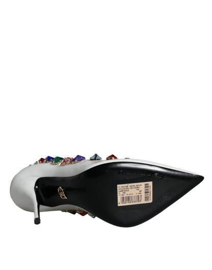 Dolce & Gabbana White Crystals Leather High Heels Pumps Shoes - SMARTMARTNZ