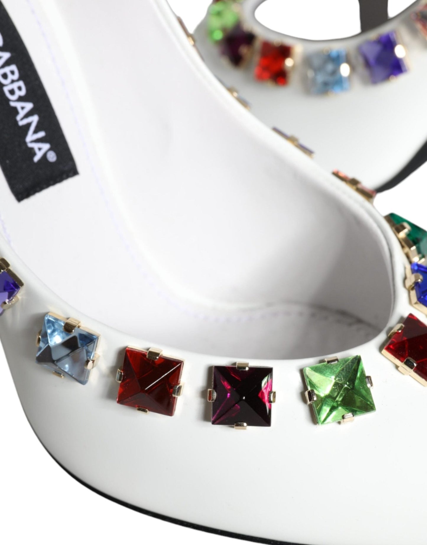 Dolce & Gabbana White Crystals Leather High Heels Pumps Shoes - SMARTMARTNZ