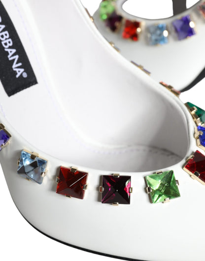 Dolce & Gabbana White Crystals Leather High Heels Pumps Shoes - SMARTMARTNZ