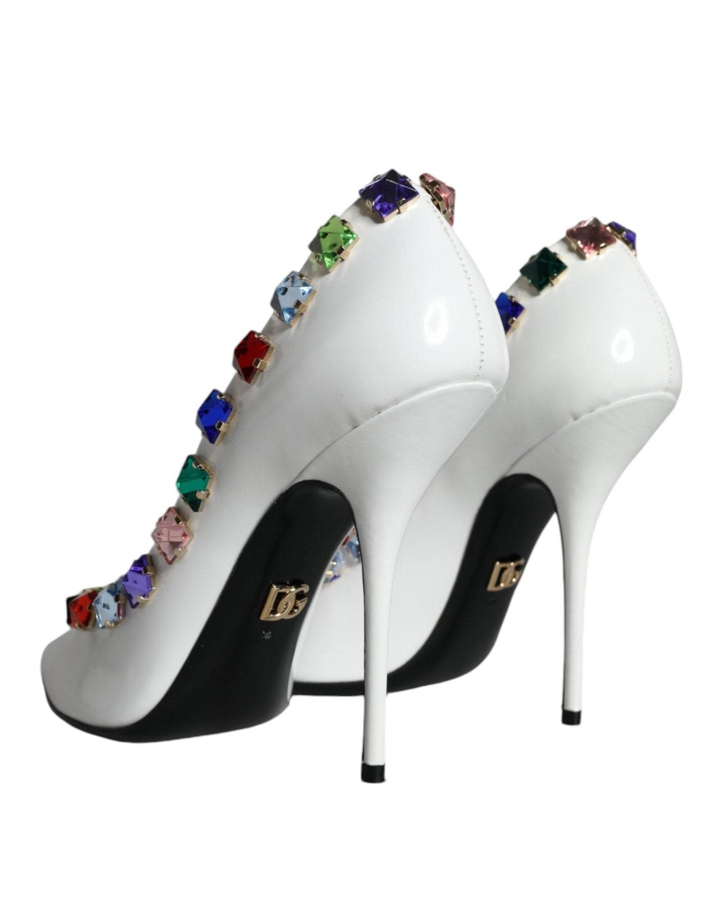 Dolce & Gabbana White Crystals Leather High Heels Pumps Shoes - SMARTMARTNZ