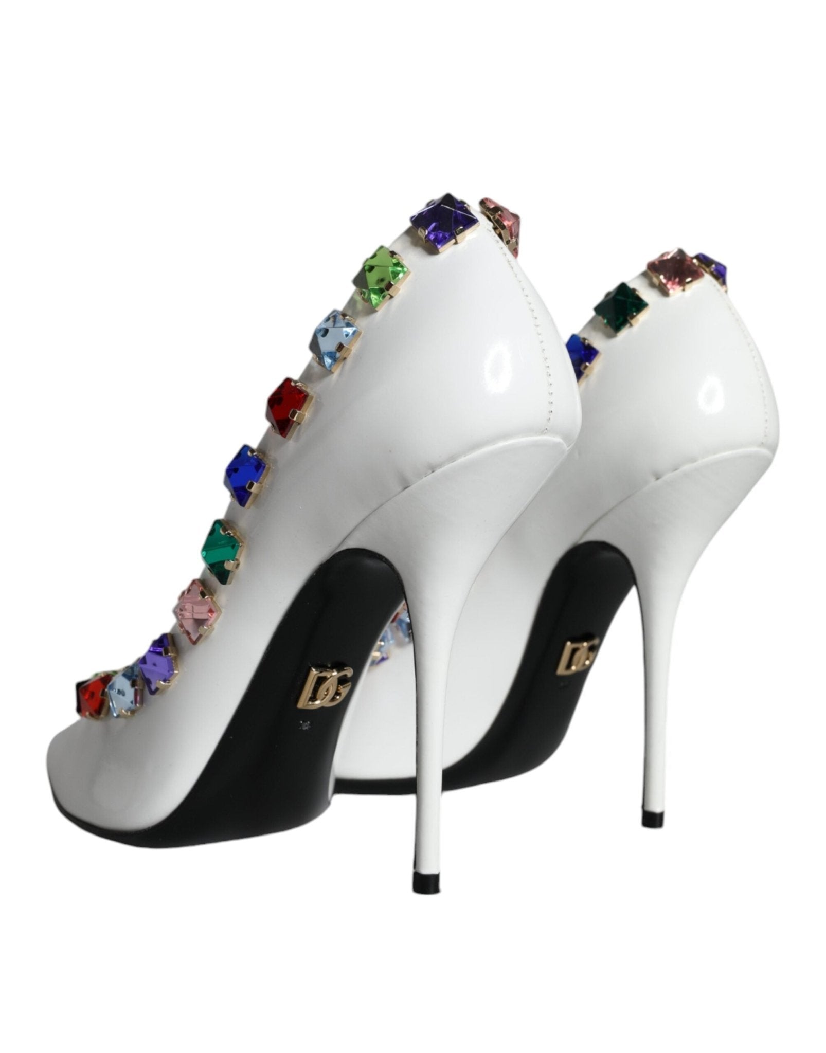 Dolce & Gabbana White Crystals Leather High Heels Pumps Shoes - SMARTMARTNZ