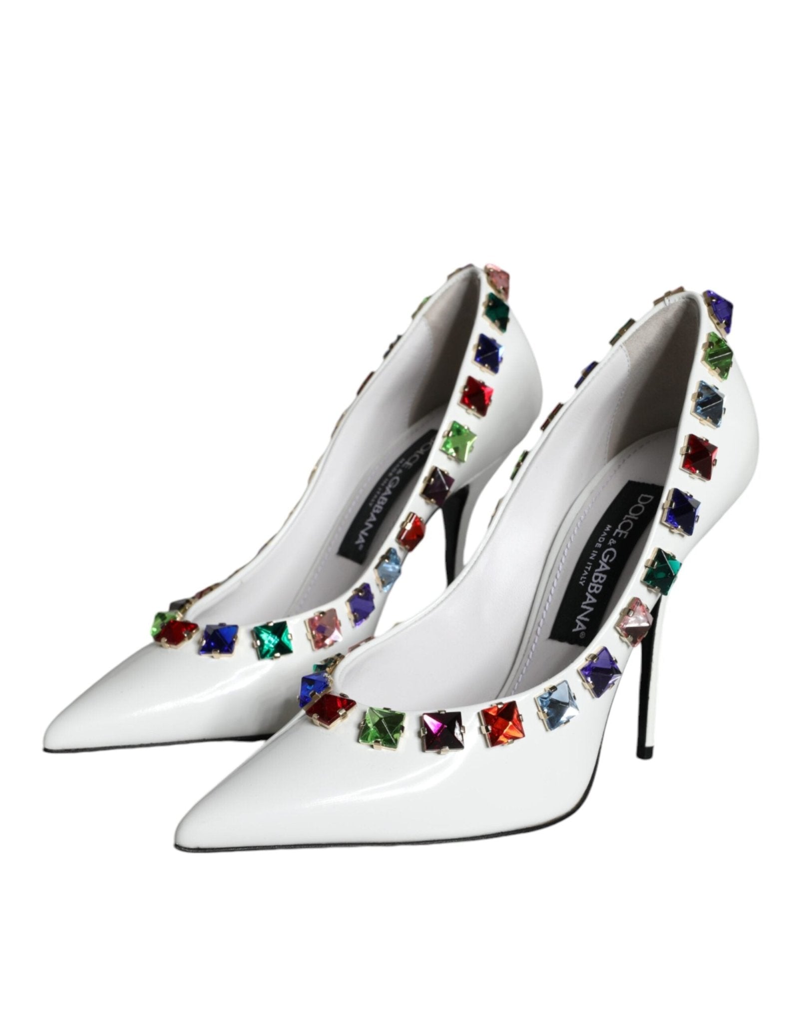 Dolce & Gabbana White Crystals Leather High Heels Pumps Shoes - SMARTMARTNZ