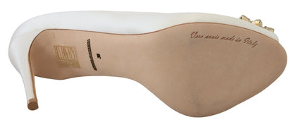 Dolce & Gabbana White Crystals Peep Toe Heel Satin Pumps - SMARTMARTNZ