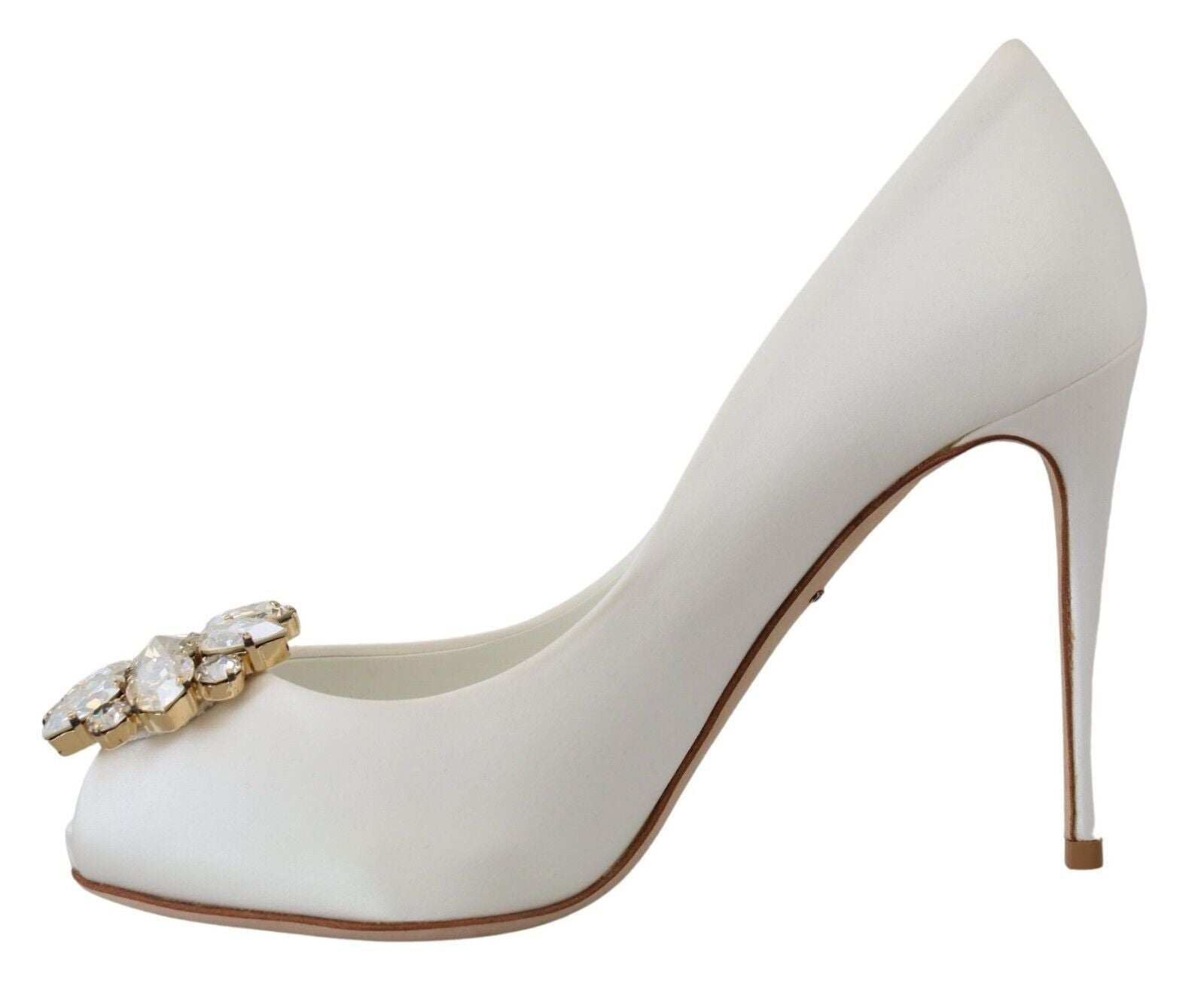 Dolce & Gabbana White Crystals Peep Toe Heel Satin Pumps - SMARTMARTNZ