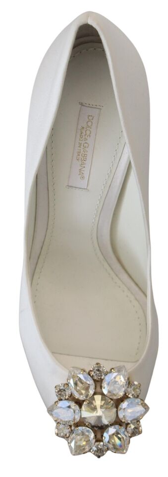 Dolce & Gabbana White Crystals Peep Toe Heel Satin Pumps - SMARTMARTNZ