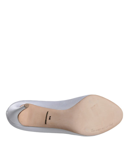 Dolce & Gabbana White Crystals Peep Toe Satin Pumps Shoes - SMARTMARTNZ