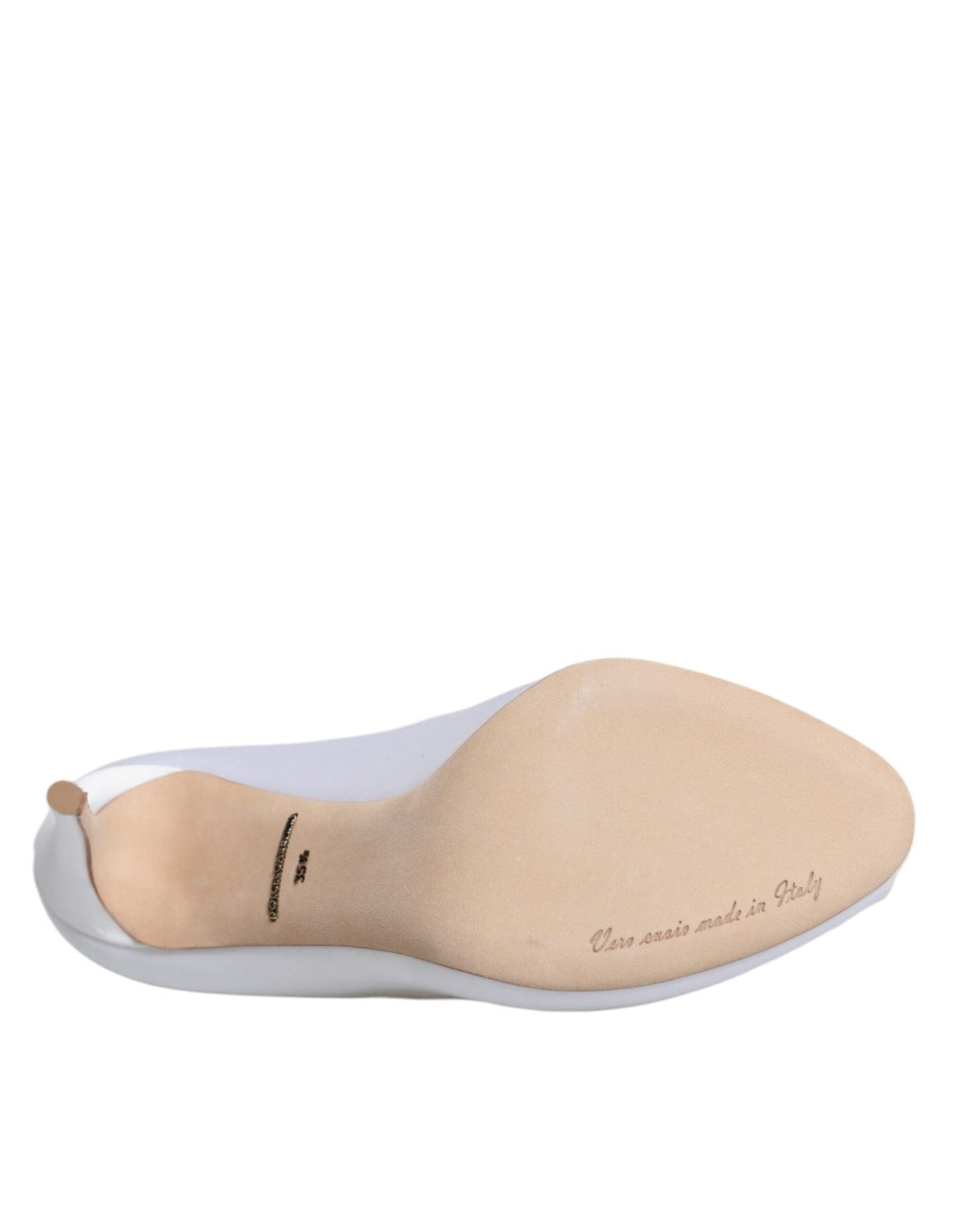 Dolce & Gabbana White Crystals Peep Toe Satin Pumps Shoes - SMARTMARTNZ