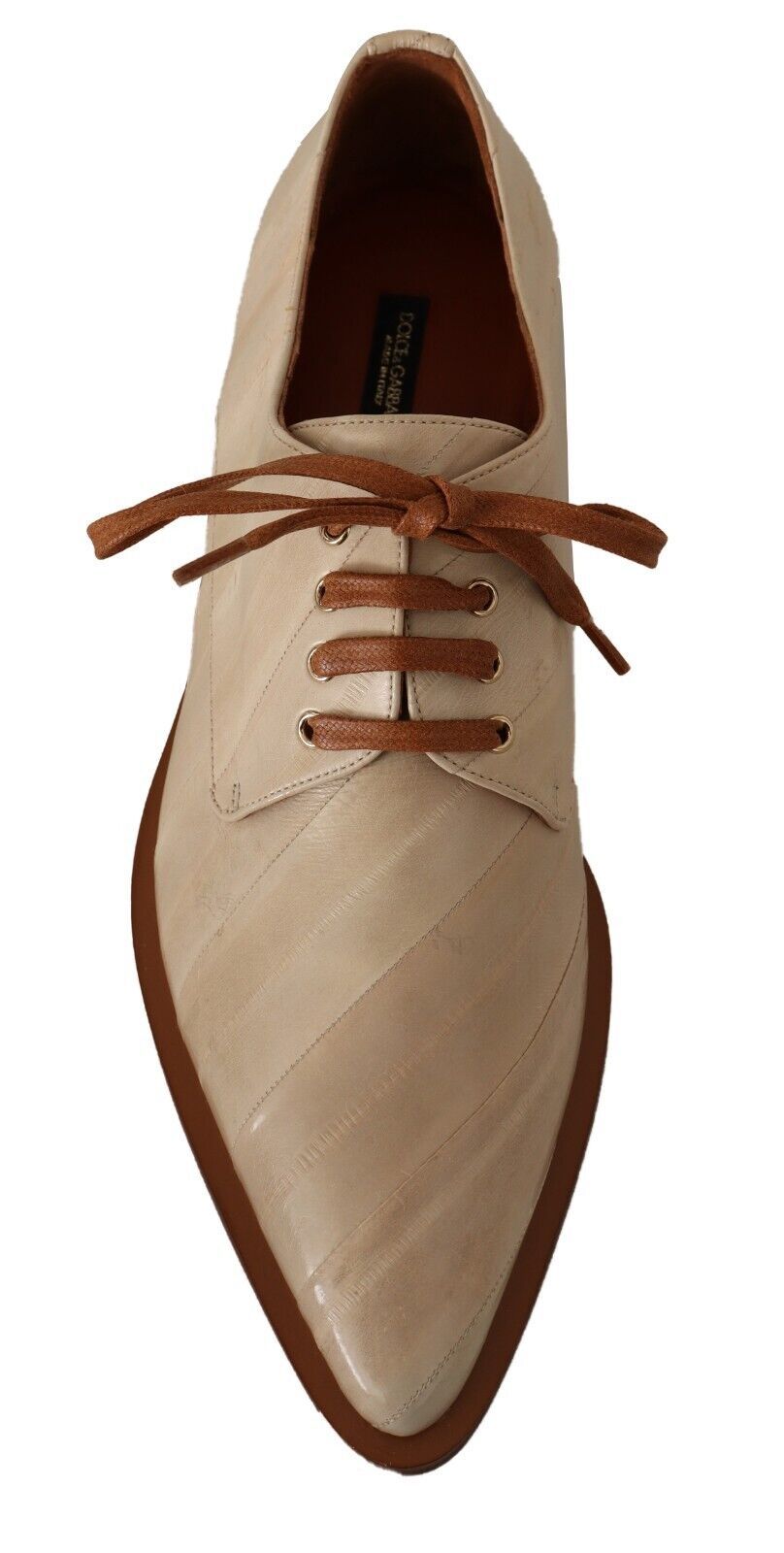 Dolce & Gabbana White Eel Leather Lace Up Formal Flats Shoes - SMARTMARTNZ