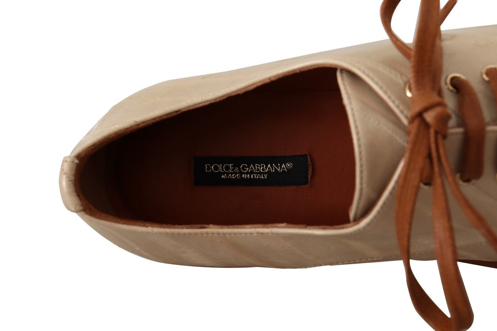 Dolce & Gabbana White Eel Leather Lace Up Formal Flats Shoes - SMARTMARTNZ