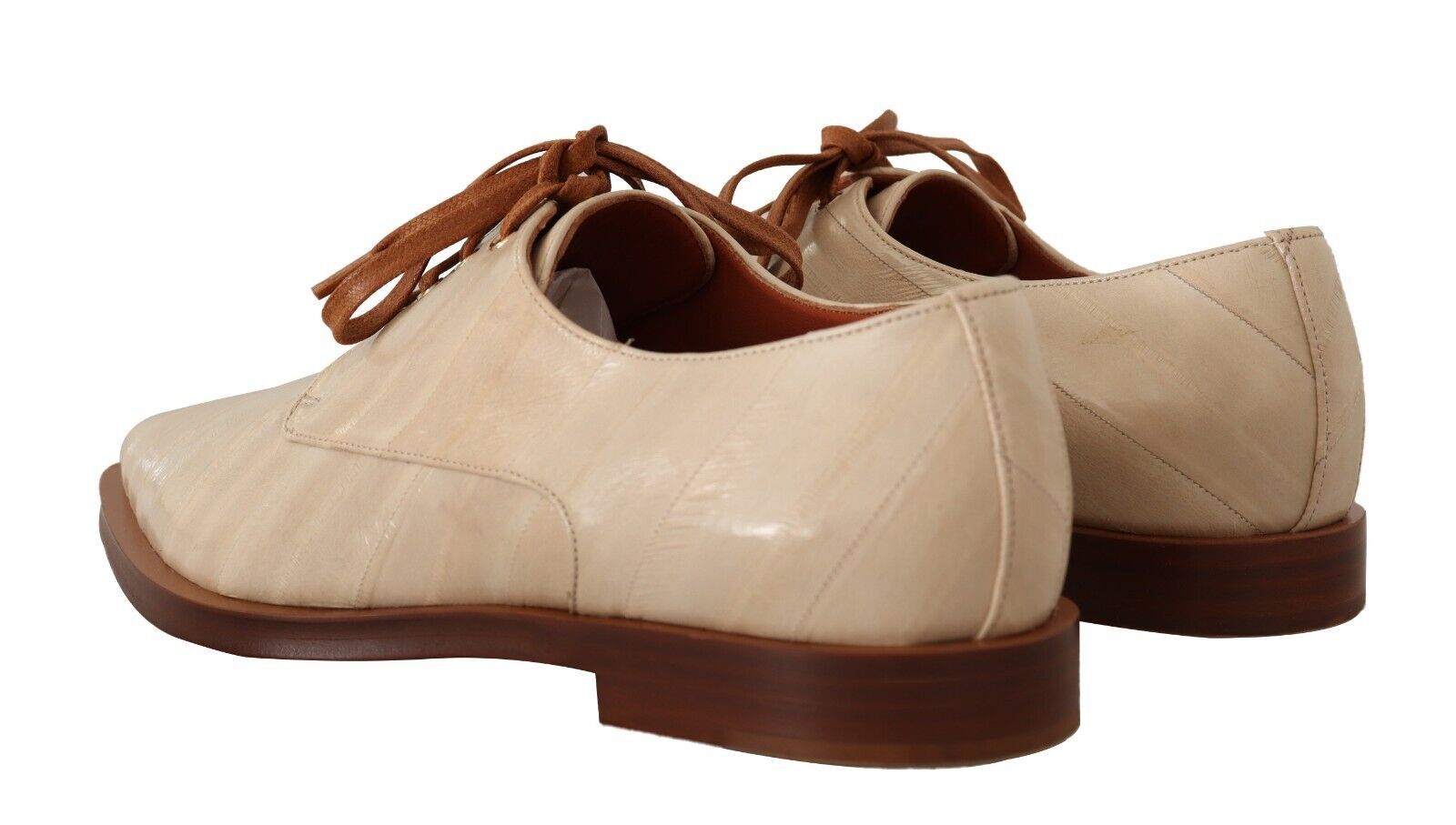 Dolce & Gabbana White Eel Leather Lace Up Formal Flats Shoes - SMARTMARTNZ