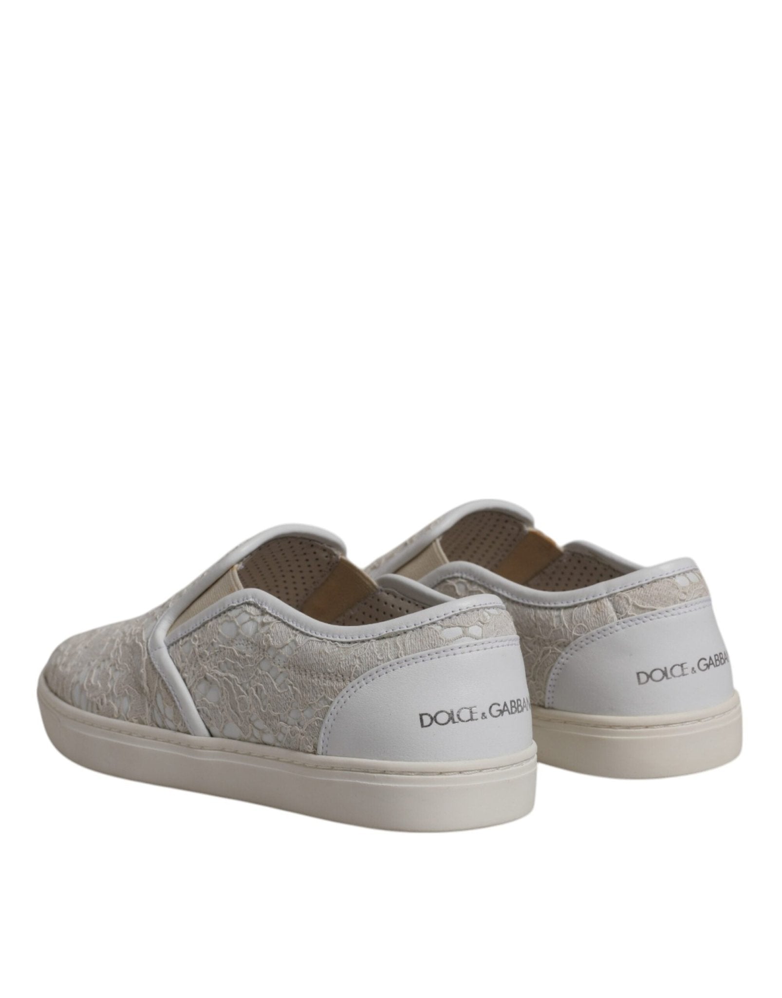 Dolce & Gabbana White Floral Lace Slip On Loafers Shoes - SMARTMARTNZ