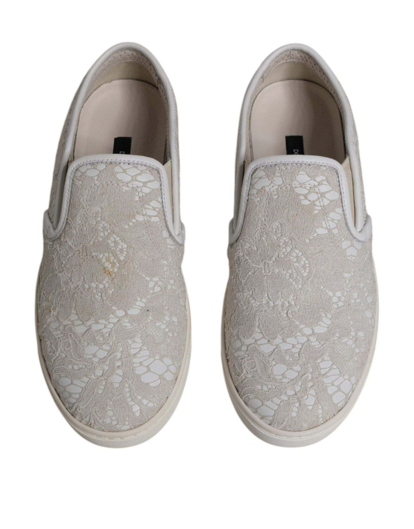 Dolce & Gabbana White Floral Lace Slip On Loafers Shoes - SMARTMARTNZ