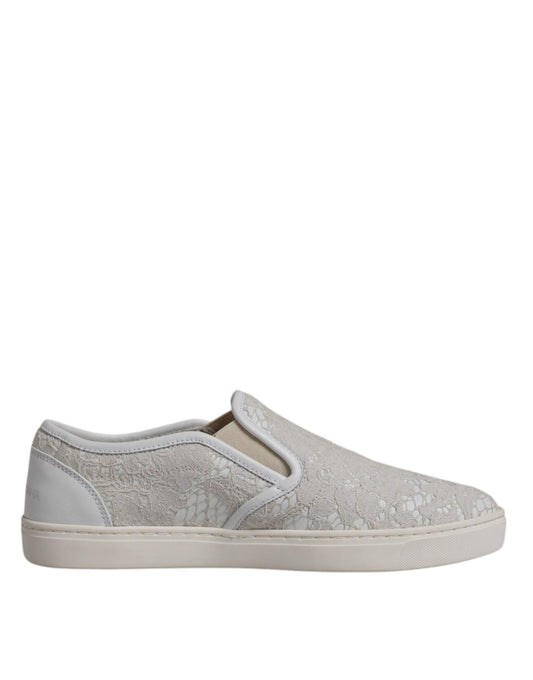 Dolce & Gabbana White Floral Lace Slip On Loafers Shoes - SMARTMARTNZ