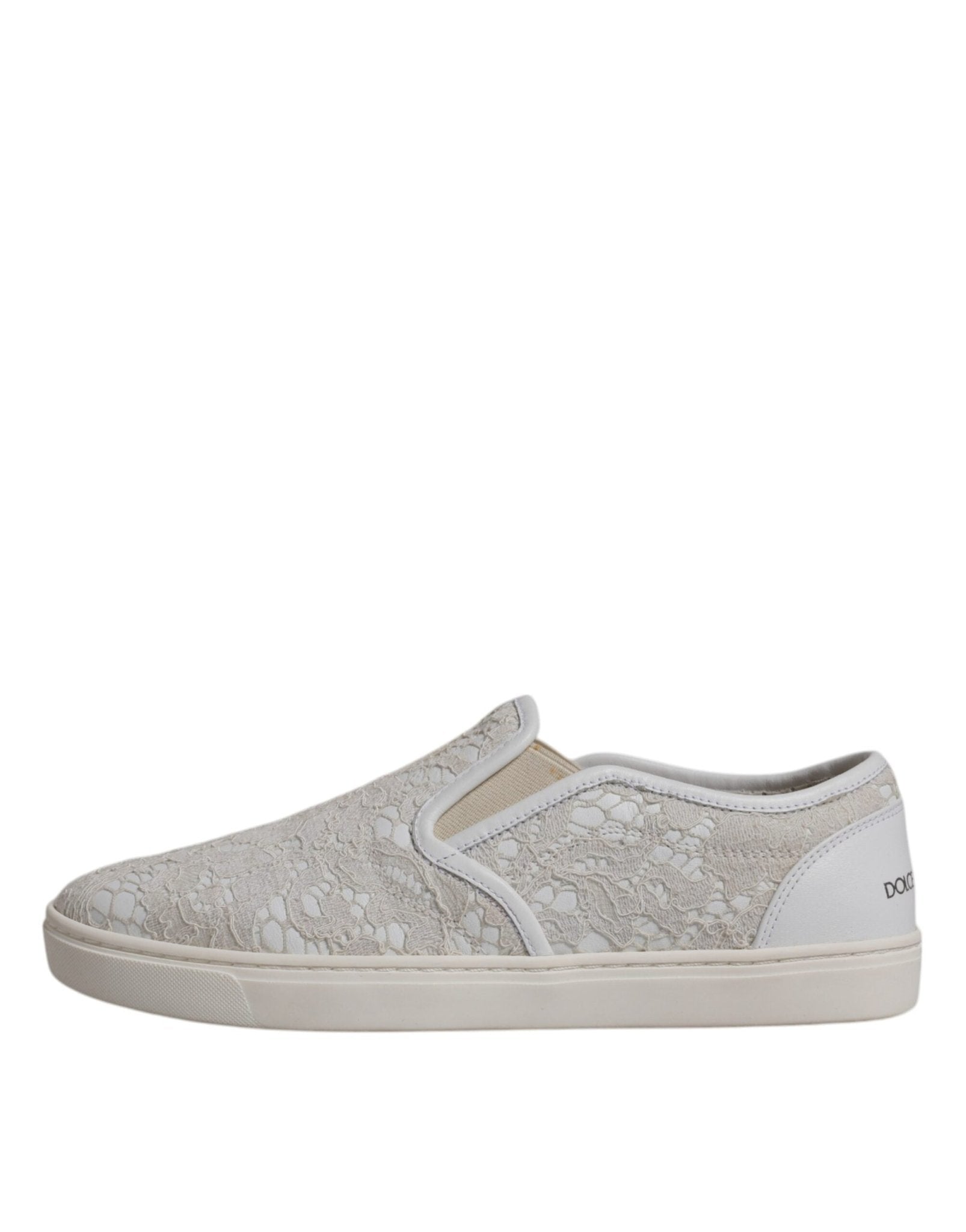 Dolce & Gabbana White Floral Lace Slip On Loafers Shoes - SMARTMARTNZ