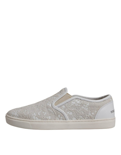 Dolce & Gabbana White Floral Lace Slip On Loafers Shoes - SMARTMARTNZ