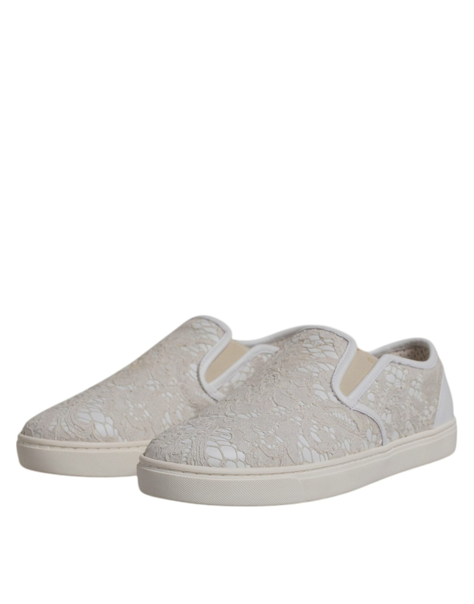 Dolce & Gabbana White Floral Lace Slip On Loafers Shoes - SMARTMARTNZ