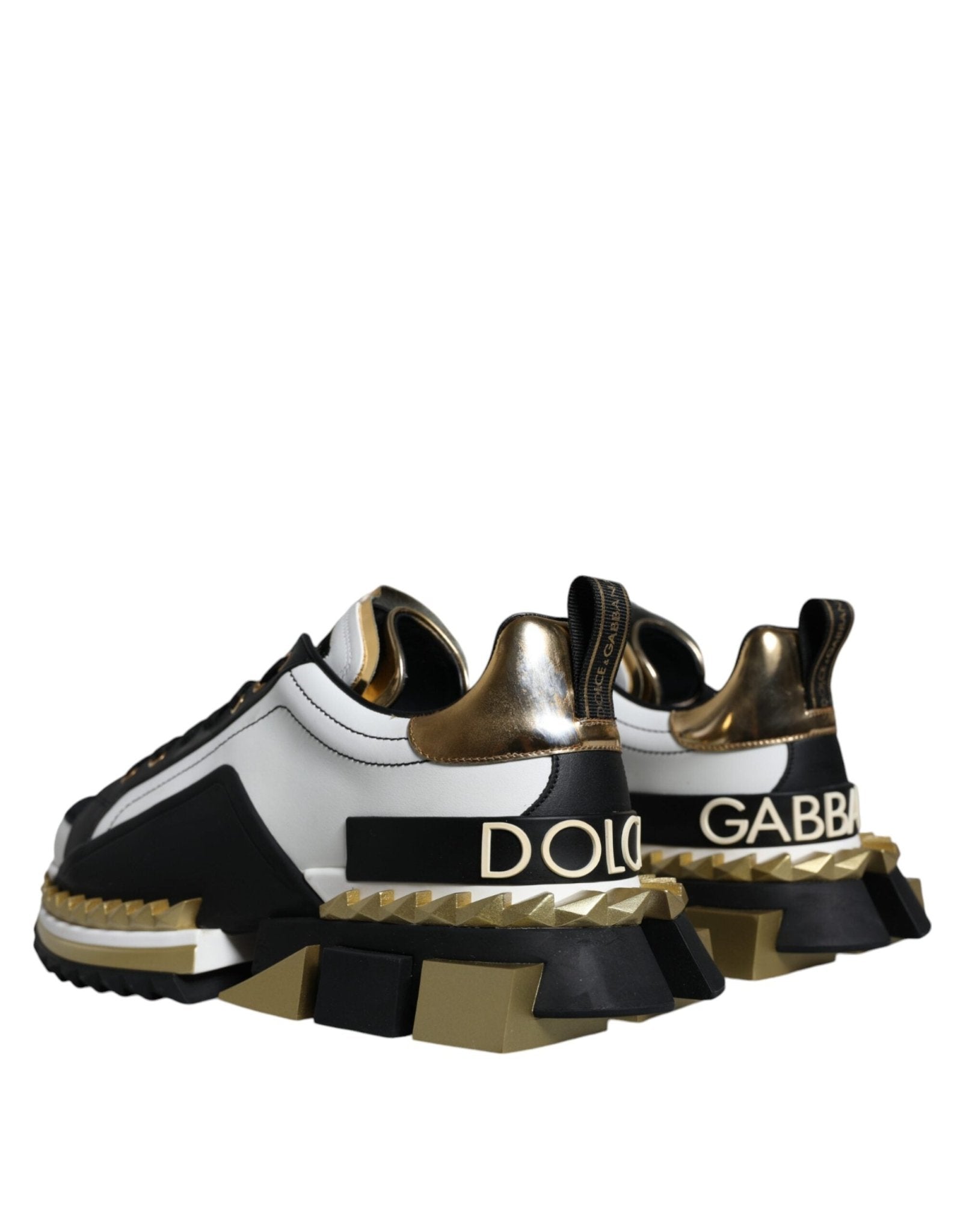 Dolce & Gabbana White Gold Black Leather SUPER KING Sneakers Shoes - SMARTMARTNZ