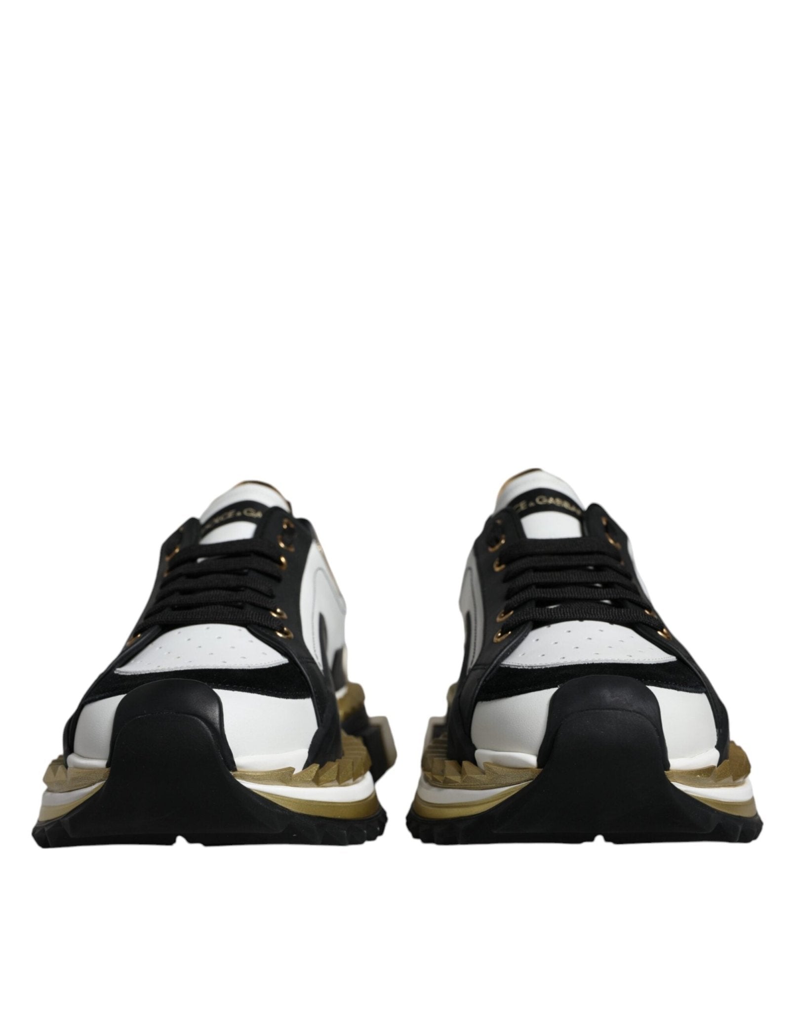 Dolce & Gabbana White Gold Black Leather SUPER KING Sneakers Shoes - SMARTMARTNZ