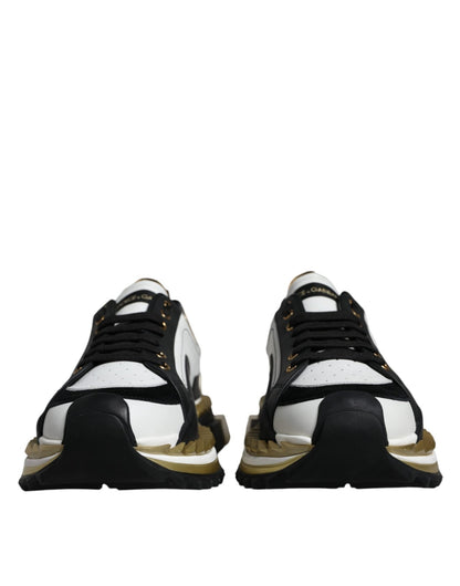 Dolce & Gabbana White Gold Black Leather SUPER KING Sneakers Shoes - SMARTMARTNZ
