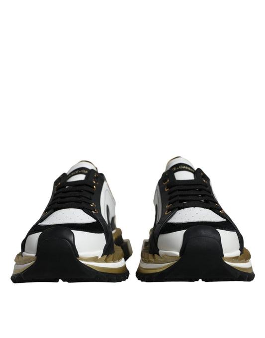 Dolce & Gabbana White Gold Black Leather SUPER KING Sneakers Shoes - SMARTMARTNZ
