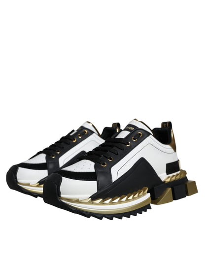 Dolce & Gabbana White Gold Black Leather SUPER KING Sneakers Shoes - SMARTMARTNZ