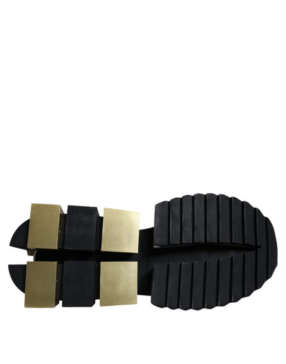 Dolce & Gabbana White Gold Black Leather SUPER KING Sneakers Shoes - SMARTMARTNZ