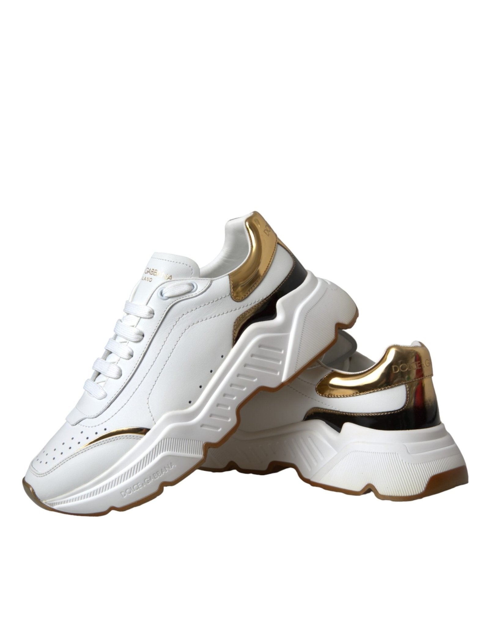 Dolce & Gabbana White Gold DAYMASTER Leather Sneakers Men Shoes - SMARTMARTNZ
