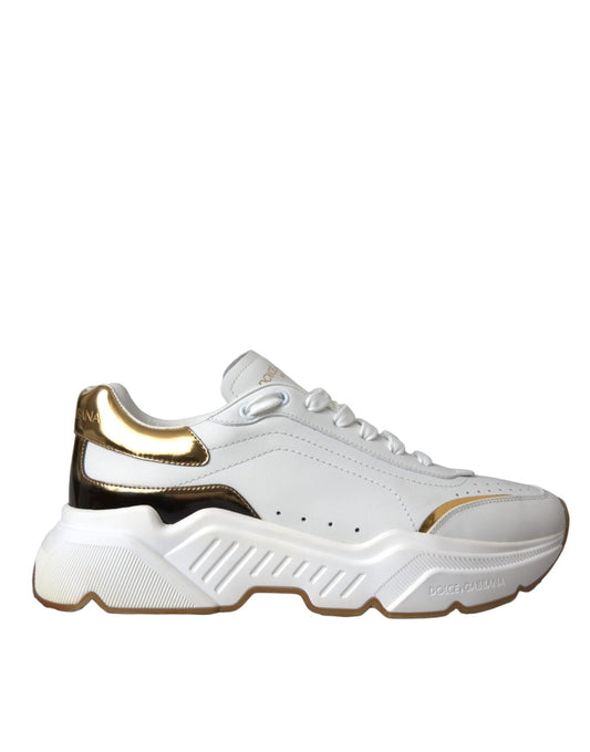 Dolce & Gabbana White Gold DAYMASTER Leather Sneakers Men Shoes - SMARTMARTNZ
